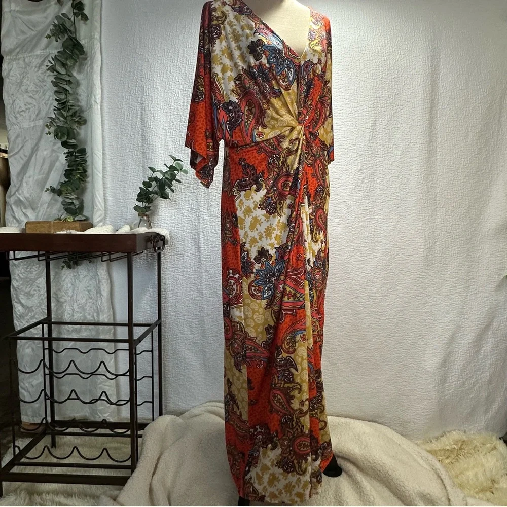 VENUS Asymmetrical Wrap Maxi Dress Red Orange Resort Wear - Picture 2 of 16